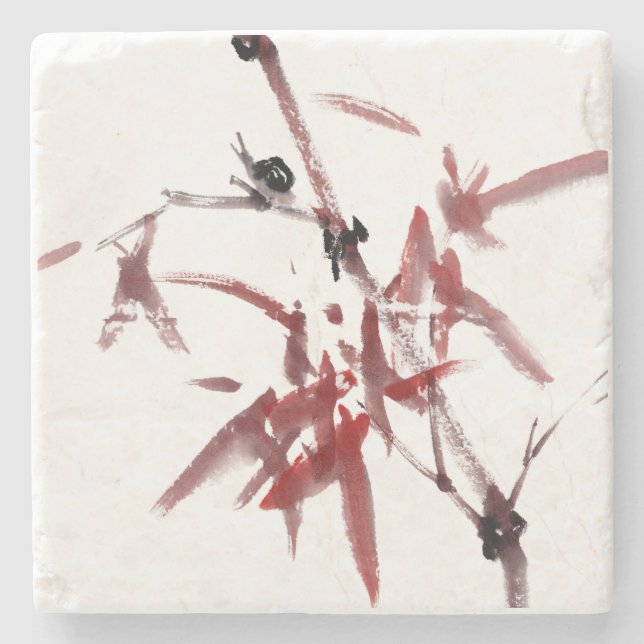 Asiatische Kunst mit Schnecke und Rotem Bambus Steinuntersetzer (Vorderseite)