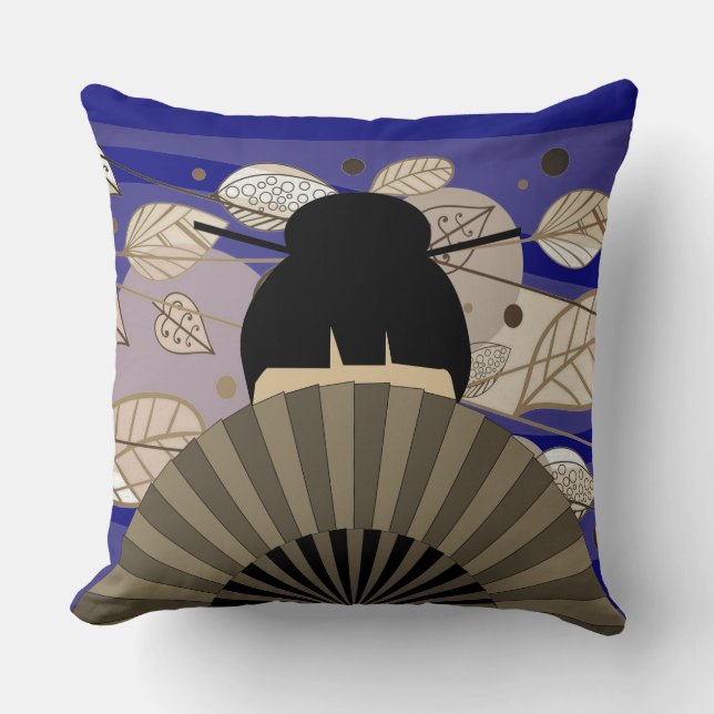 Asiatische Lady & Fan mit Herbstkissen Herbstlaub Kissen (Vorderseite)