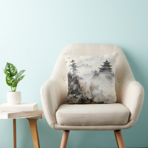 Asiatische Landschaft Farbige Tinte Kissen