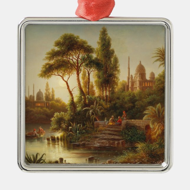 Asiatische Landschaft im Abend Licht (Sunset Art) Ornament Aus Metall (Vorne)
