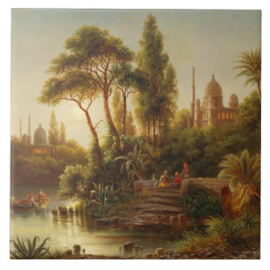 Asiatische Landschaft im Abendlicht (Sonnenunterga Fliese