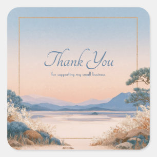 Asiatische Landschaft Sonnenaufgang Goldrahmen Ser Quadratischer Aufkleber