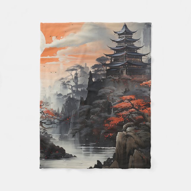 Asiatische Landschaftskunst Fleecedecke (Vorderseite)