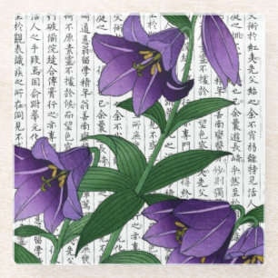 Asiatische Lila Harebells im Kanji Hintergrund Glasuntersetzer