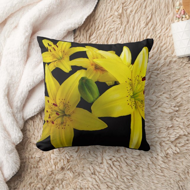 Asiatische Lilien auf schwarz Kissen (Decke)