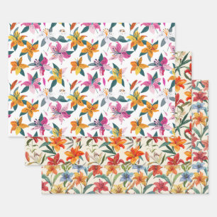 Asiatische Lilien-Erbstück-Blumenkunst-Decoupage-V Geschenkpapier Set