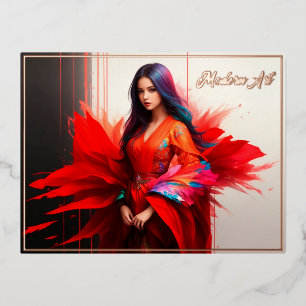 Asiatische Mädchen Kimono blass leuchtend abstrakt Folien Feiertagspostkarte