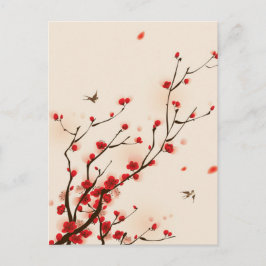 asiatische Malerei Pflaumenblüte im Frühjahr Postkarte