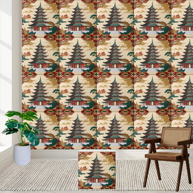 Asiatische Pagoda Chinoiserie Design Tessin Fliese (Asian Pagoda Chinoiserie Design Tile)