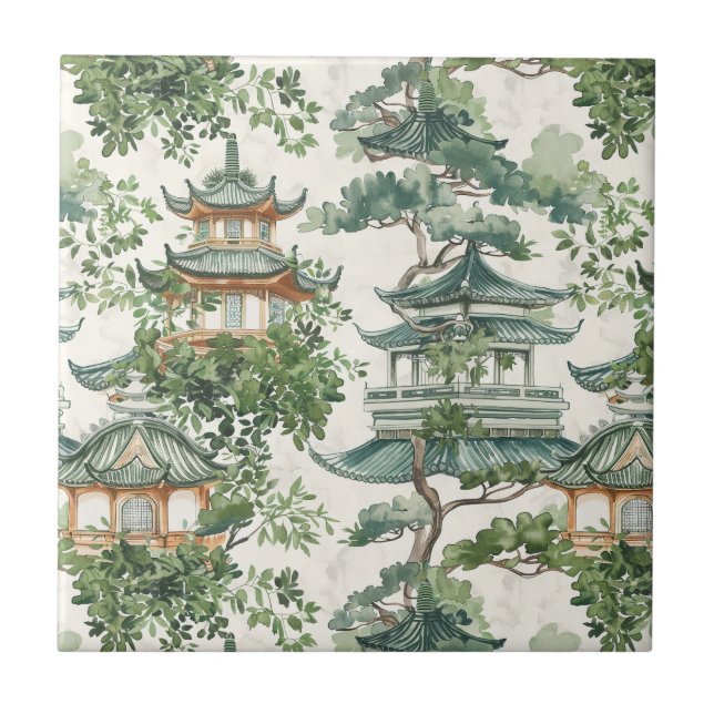 Asiatische Pagode in Verdant Landscape (10) Fliese (Vorderseite)