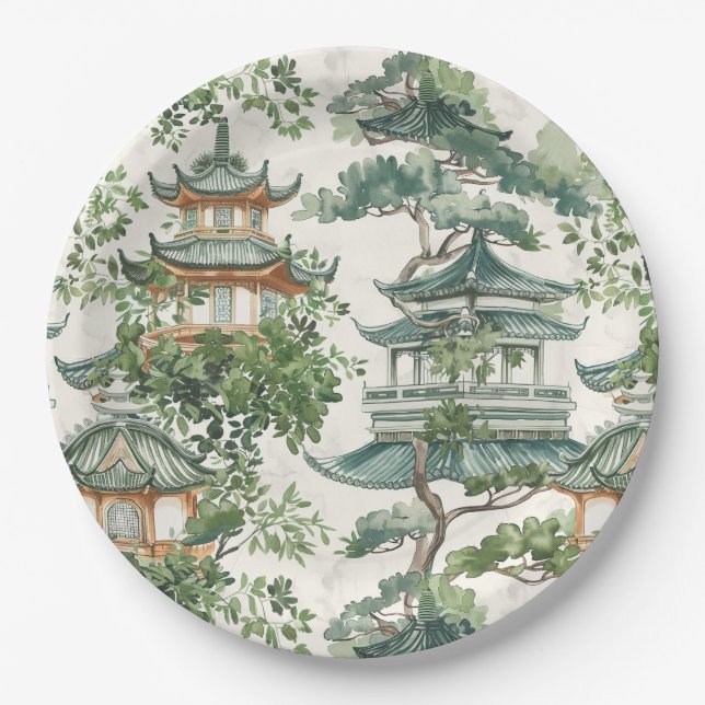 Asiatische Pagode in Verdant Landscape (10) Pappteller (Vorderseite)