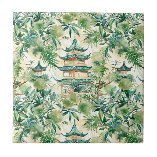 Asiatische Pagode in Verdant Landscape (12) Fliese (Vorderseite)