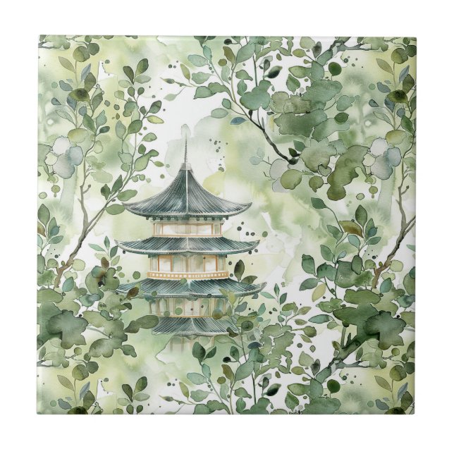 Asiatische Pagode in Verdant Landscape (13) Fliese (Vorderseite)