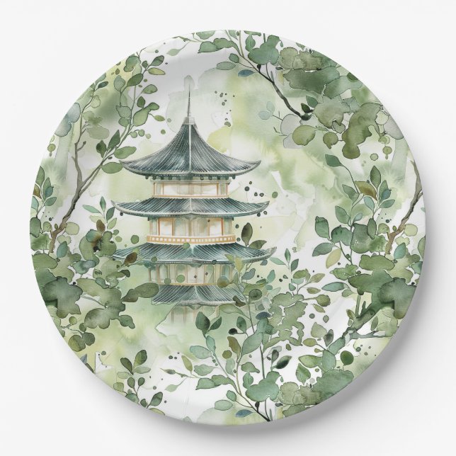 Asiatische Pagode in Verdant Landscape (13) Pappteller (Vorderseite)