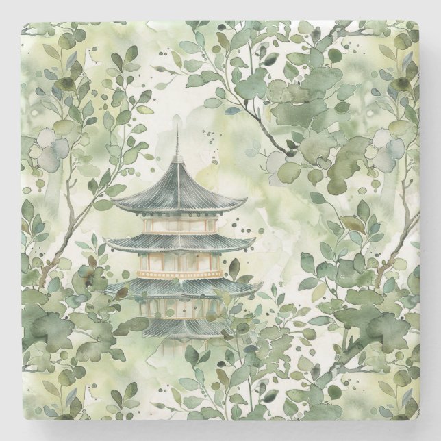 Asiatische Pagode in Verdant Landscape (13) Steinuntersetzer (Vorderseite)