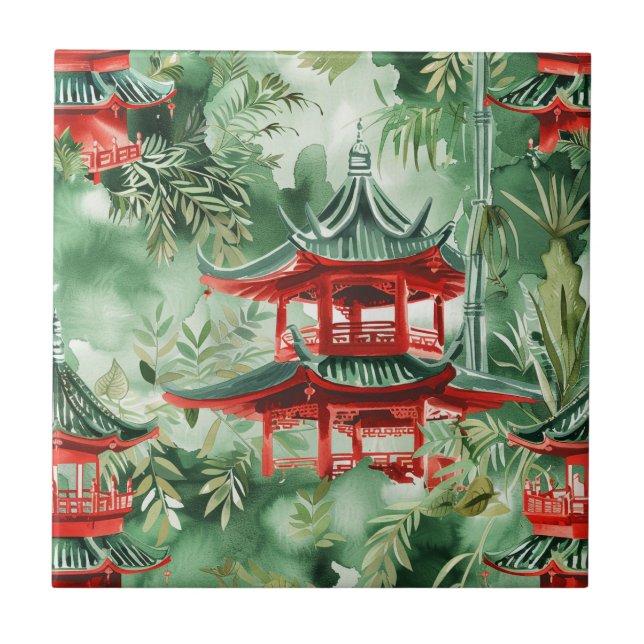 Asiatische Pagode in Verdant Landscape (14) Fliese (Vorderseite)