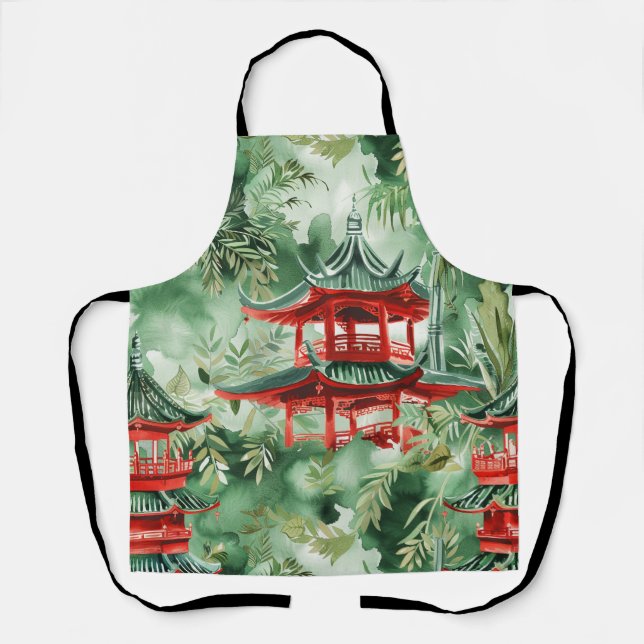 Asiatische Pagode in Verdant Landscape (14) Schürze (Vorderseite)