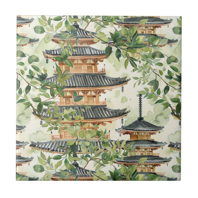 Asiatische Pagode in Verdant Landscape (16) Fliese (Vorderseite)