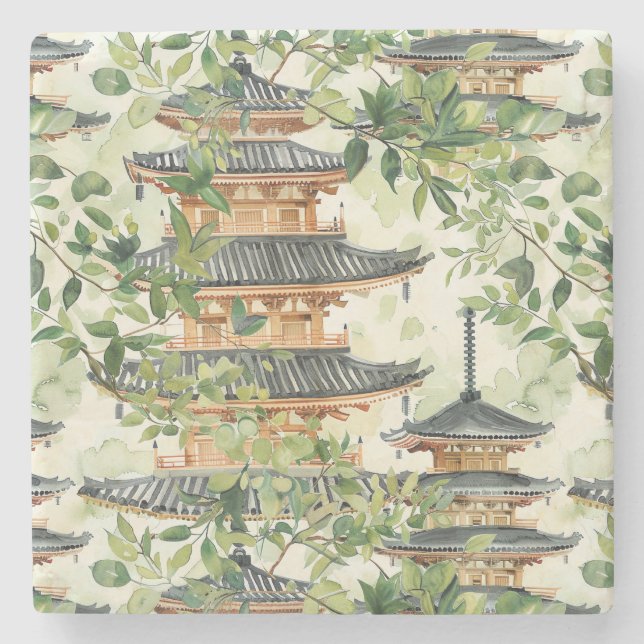Asiatische Pagode in Verdant Landscape (16) Steinuntersetzer (Vorderseite)