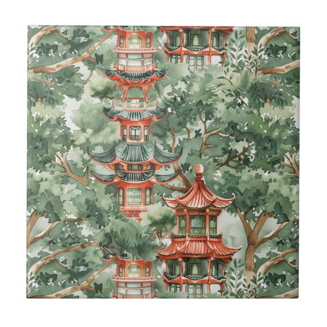 Asiatische Pagode in Verdant Landscape (17) Fliese (Vorderseite)