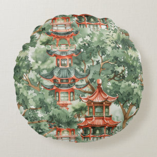 Asiatische Pagode in Verdant Landscape (17) Rundes Kissen