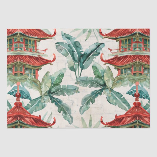 Asiatische Pagode in Verdant Landscape (2) Seidenpapier (Vorderseite)