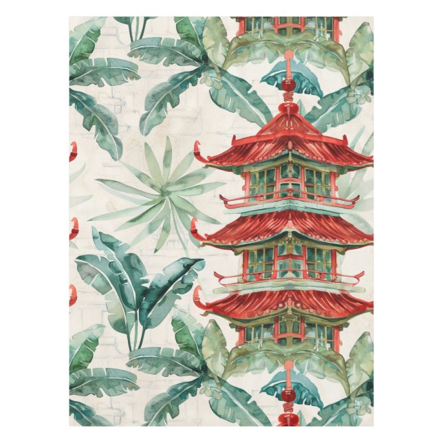 Asiatische Pagode in Verdant Landscape (2) Tischdecke (Vorderseite)