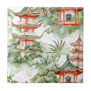 Asiatische Pagode in Verdant Landscape (3) Fliese