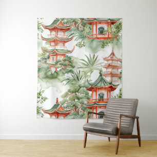 Asiatische Pagode in Verdant Landscape (3) Wandteppich
