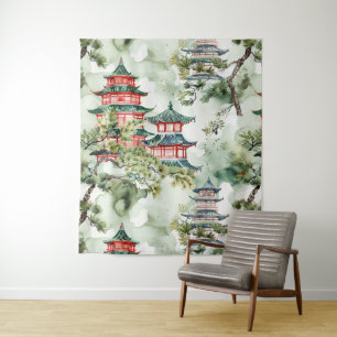 Asiatische Pagode in Verdant Landscape (4) Wandteppich