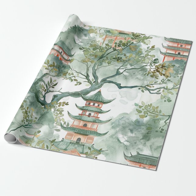 Asiatische Pagode in Verdant Landscape (5) Geschenkpapier (Ungerollt)