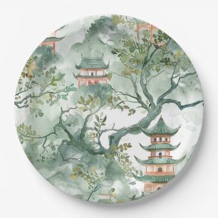 Asiatische Pagode in Verdant Landscape (5) Pappteller