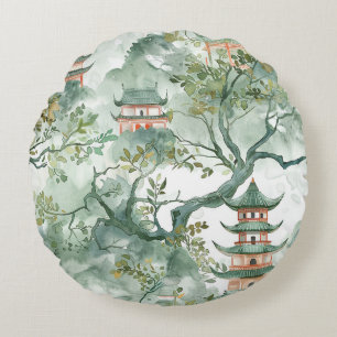 Asiatische Pagode in Verdant Landscape (5) Rundes Kissen