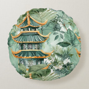 Asiatische Pagode in Verdant Landscape (6) Rundes Kissen