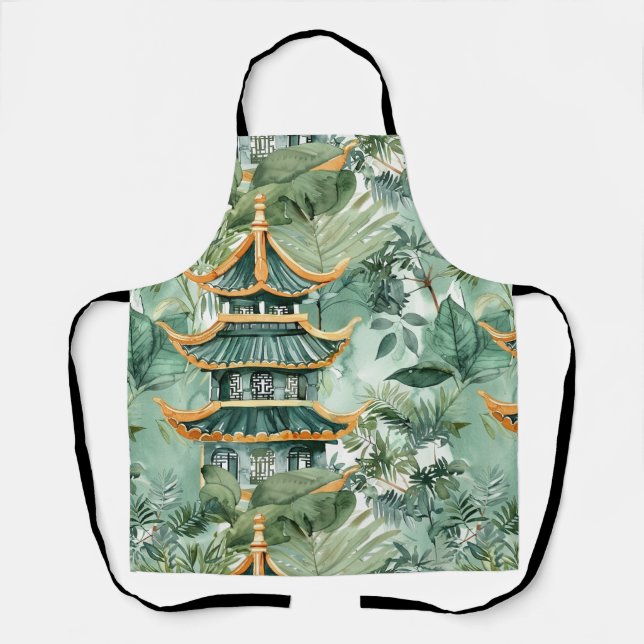 Asiatische Pagode in Verdant Landscape (6) Schürze (Vorderseite)