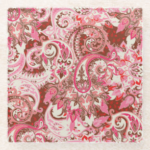Asiatische Paisley-Elemente, Boho-Vintage. Glasuntersetzer