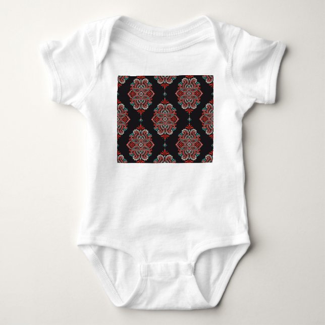 Asiatische Paisley-Elemente, boho Vintage Muster. Baby Strampler (Vorderseite)