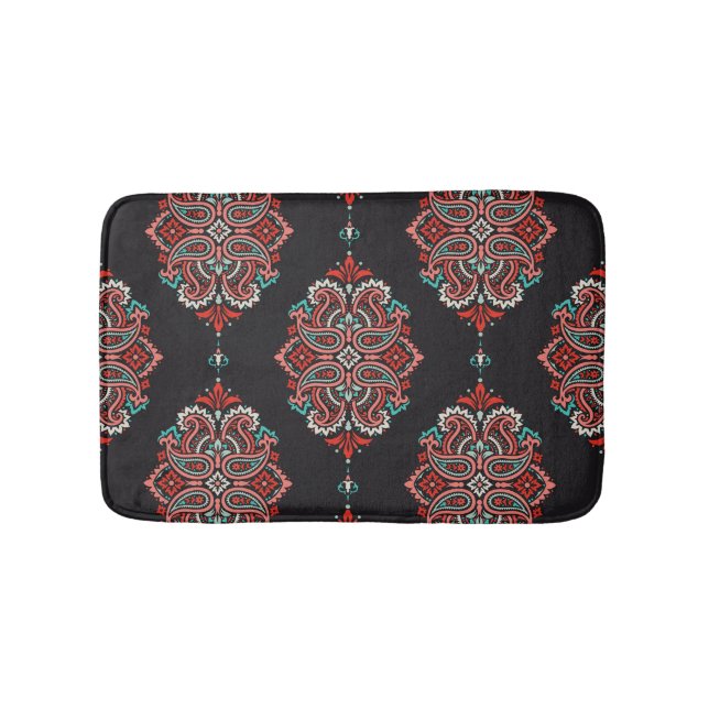 Asiatische Paisley-Elemente, boho Vintage Muster. Badematte (Vorderseite)