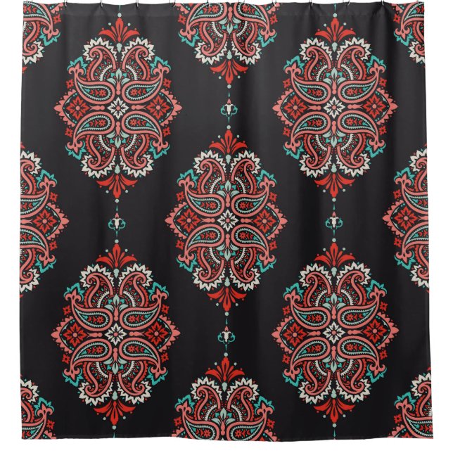 Asiatische Paisley-Elemente, boho Vintage Muster. Duschvorhang (Vorderseite)