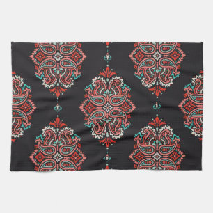 Asiatische Paisley-Elemente, boho Vintage Muster. Geschirrtuch