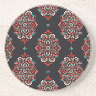 Asiatische Paisley-Elemente, Boho-Vintage-Muster. Getränkeuntersetzer