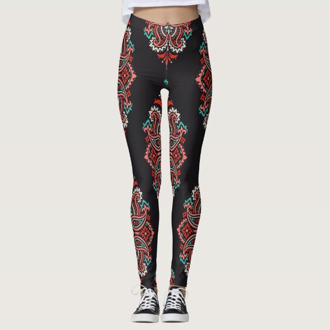 Asiatische Paisley-Elemente, boho Vintage Muster. Leggings (Vorderseite)