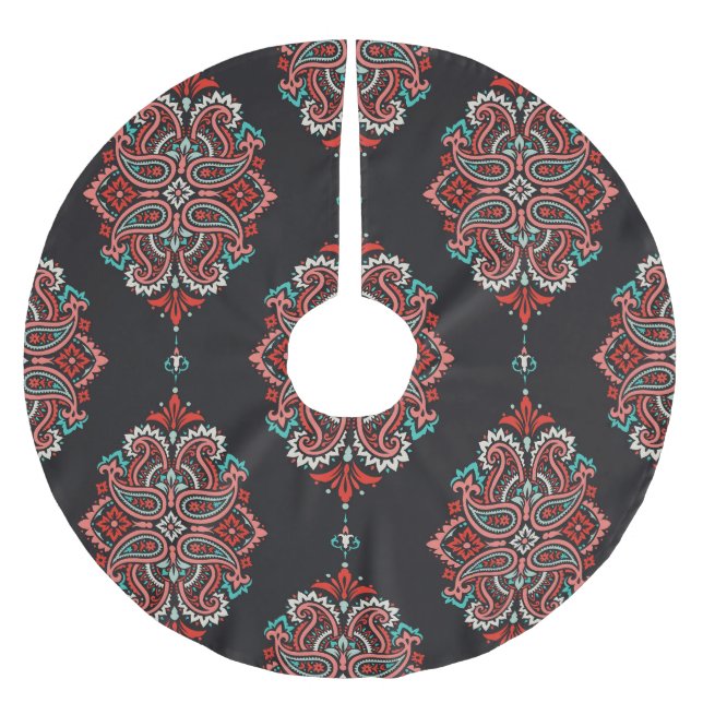 Asiatische Paisley-Elemente, boho Vintage Muster. Polyester Weihnachtsbaumdecke (Vorderseite)