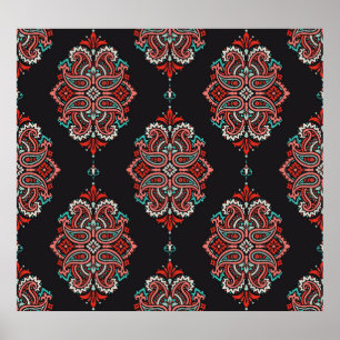 Asiatische Paisley-Elemente, boho Vintage Muster. Poster