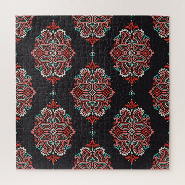 Asiatische Paisley-Elemente, boho Vintage Muster. Puzzle (Vertikal)