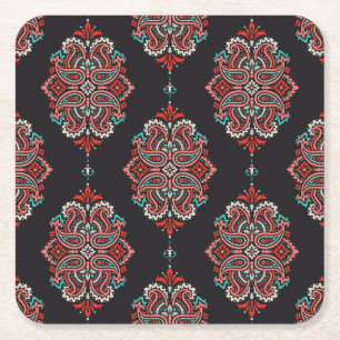 Asiatische Paisley-Elemente, boho Vintage Muster. Rechteckiger Pappuntersetzer