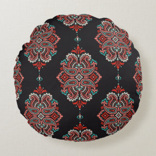 Asiatische Paisley-Elemente, boho Vintage Muster. Rundes Kissen