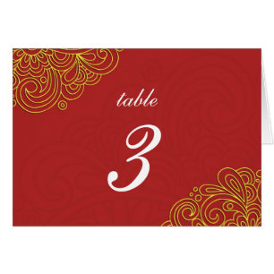 Asiatische Red Swirl Damask Wedding-Tischnummer