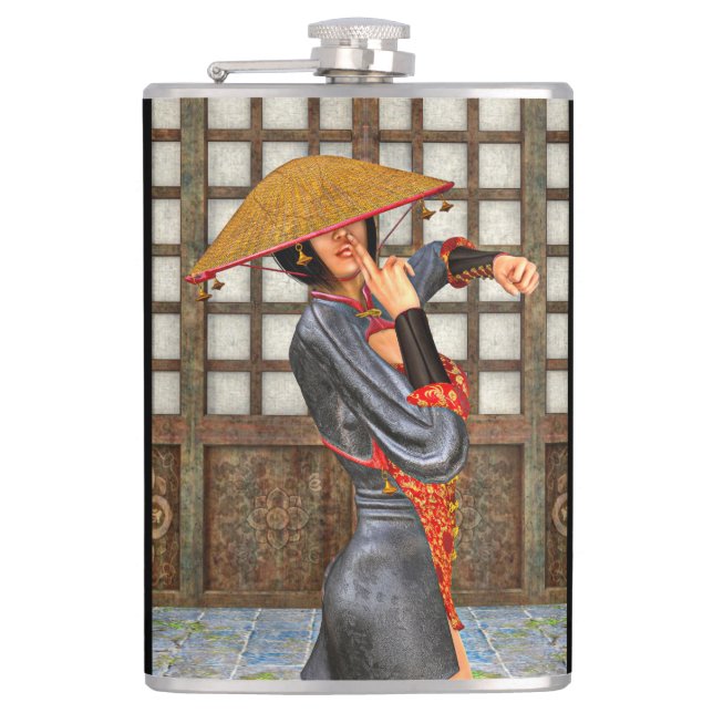 Asiatische Schlachtfrau Flachmann (Vorderseite)