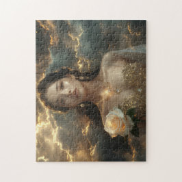 Asiatische Schönheit mit weißer Rose Puzzle